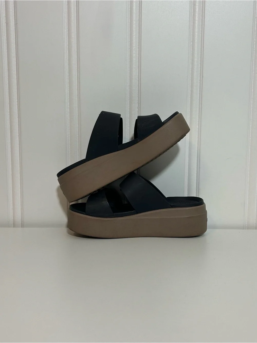Crocs Brooklyn Women’s Black Platform Slide Sandals brown